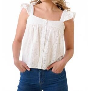 NEW BROOKS AVENUE lilly flutter sleeve tank top in daisy eyelet